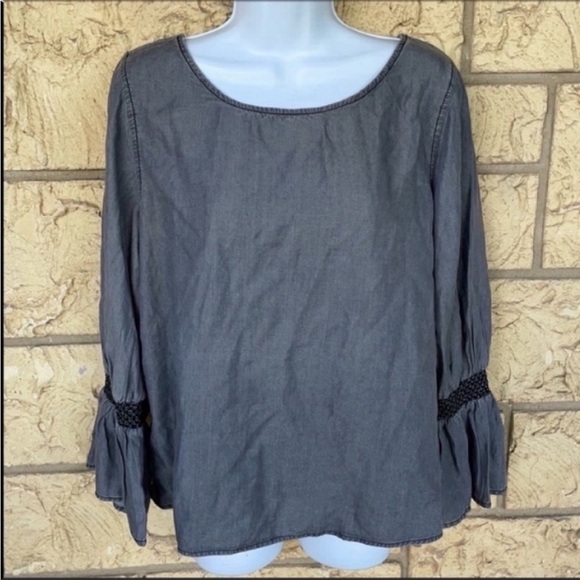 Gap Denim Blue Tunic top Blouse Bell Sleeves flow Size Med - Picture 1 of 11